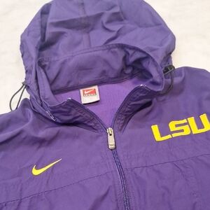Nike LSU Purple Gold Unlined Lightweight Raincoat Hood Golf Baseball Men Sz L